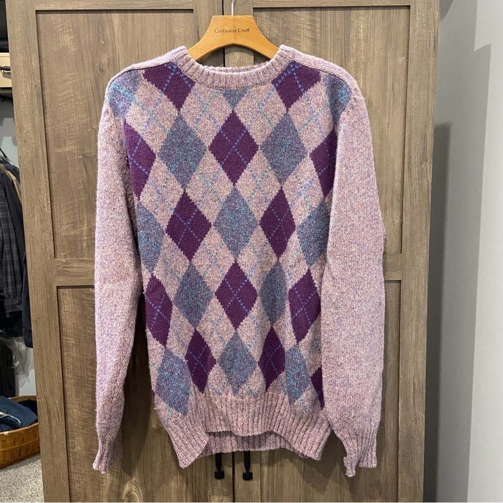 Vintage Brian MacNeil Shetland Wool‎ Sweater Argyle Purple Crew Neck